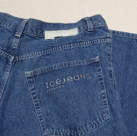 VINTAGE 90s Iceberg Italian Glitter Mod Wash Extra High Rise Loose Fit Jeans 38 - Picture 8 of 12